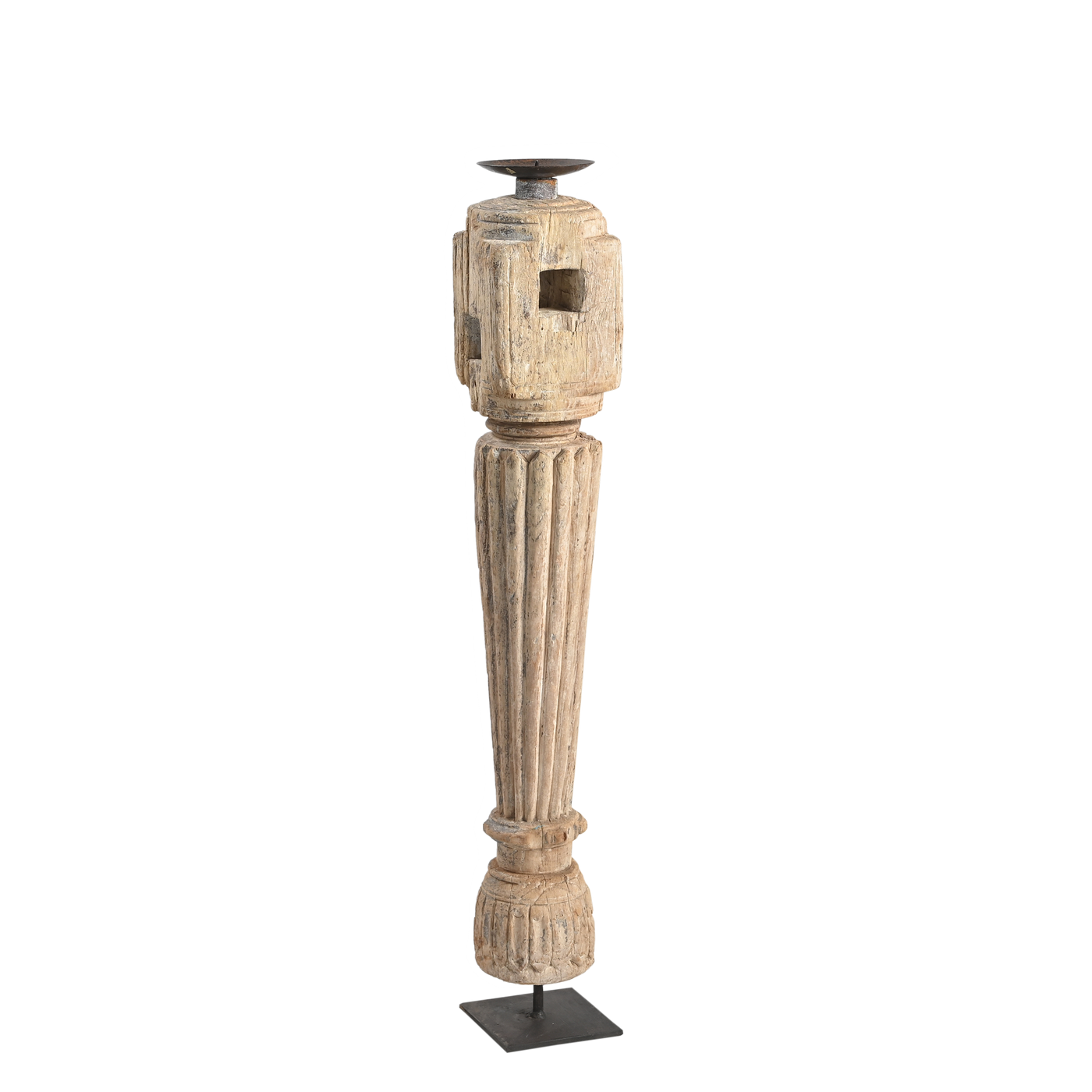Rajvansh - old wooden candle holder n ° 58
