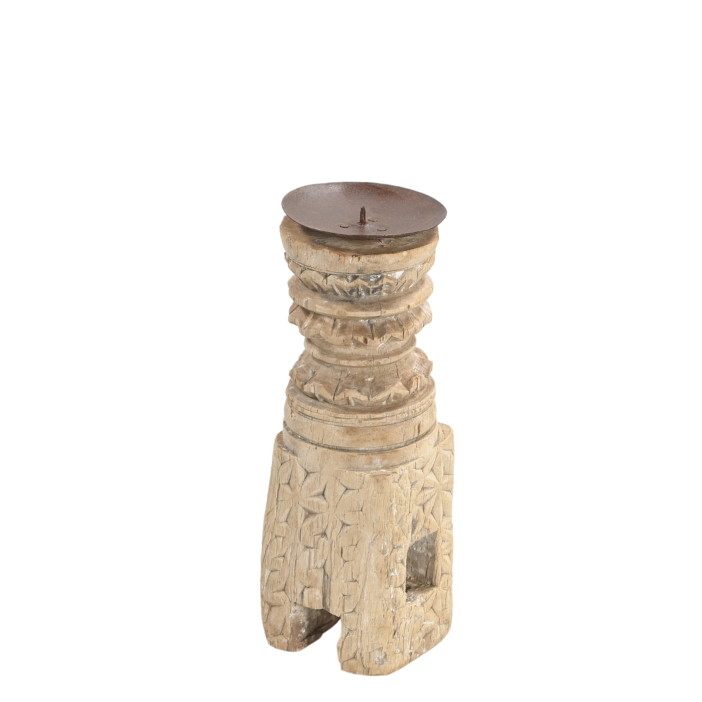 Momabatti - Light wooden candle holder carved nº103