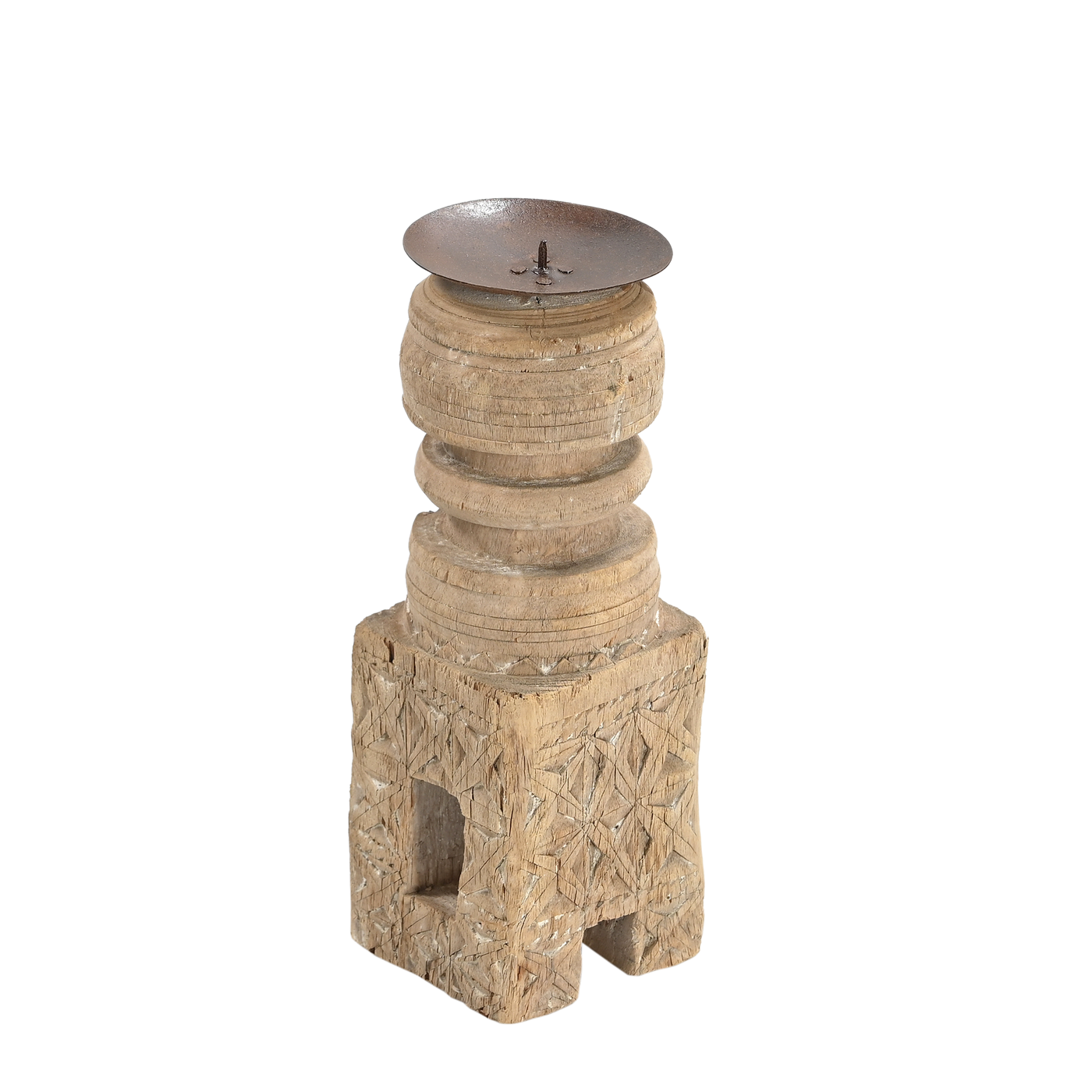 Momabatti - Light wooden candle holder carved nº104