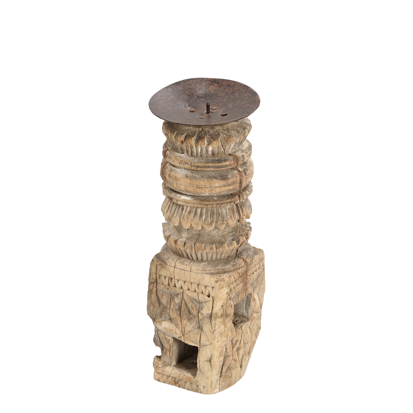 Momabatti - Light wooden candle holder carved nº105