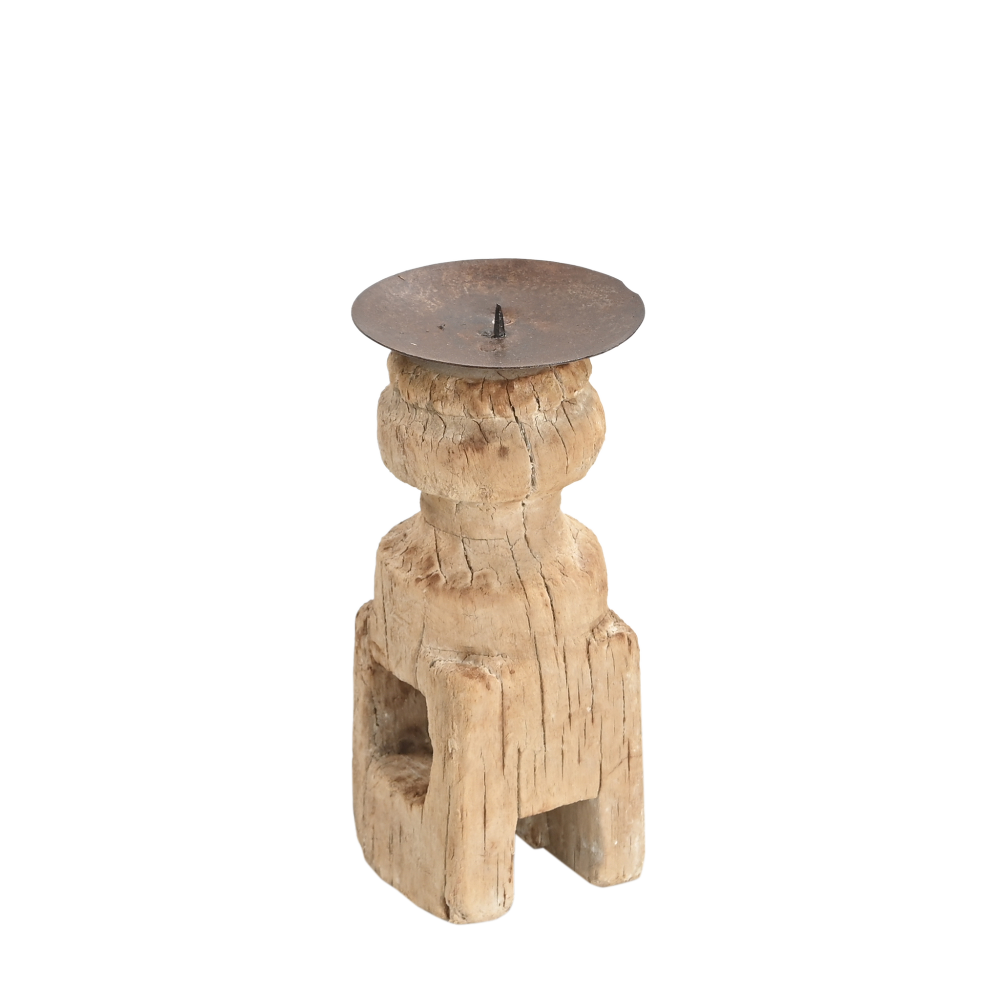 Momabatti - Bougeoir indien en bois clair sculpté nº115