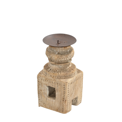 MoMABATTI - Indian sculpted light wooden candlestick nº1