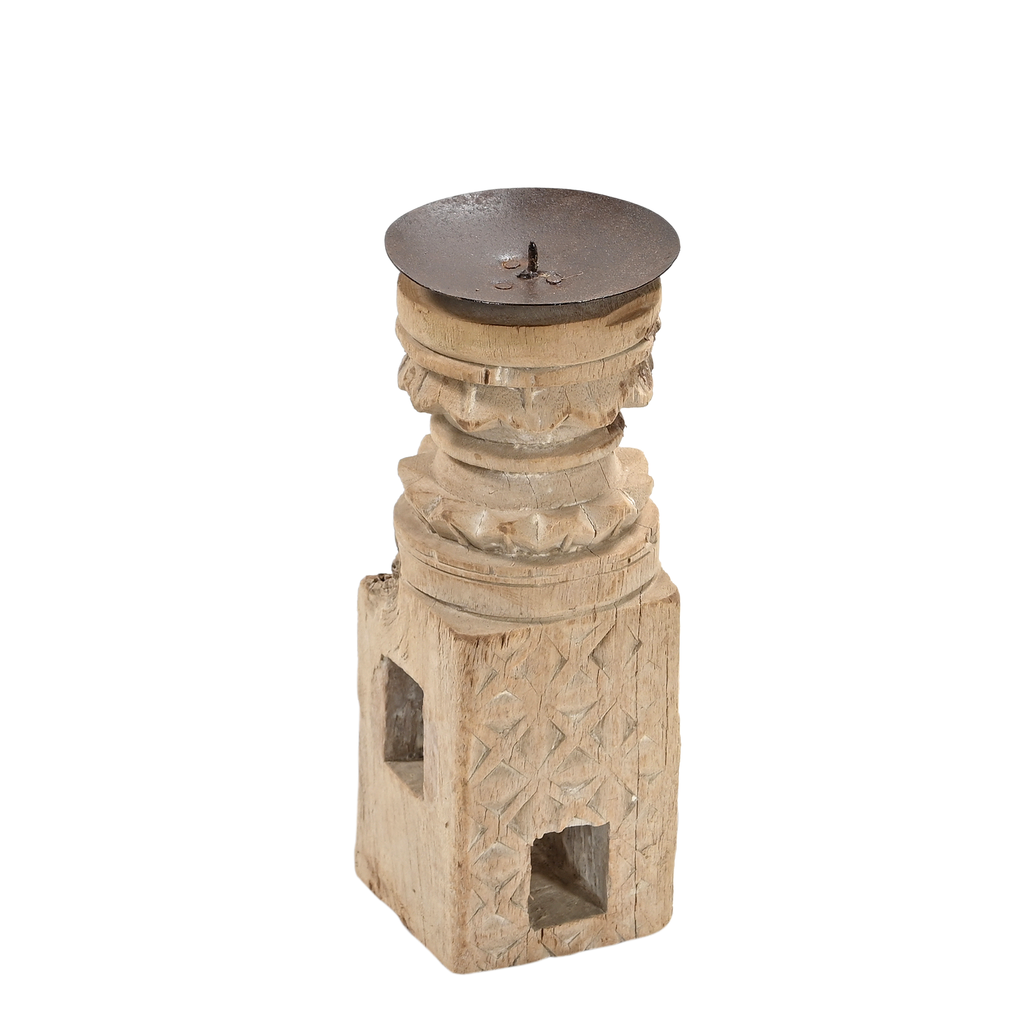 Momabatti - Bougeoir indien en bois clair sculpté nº131