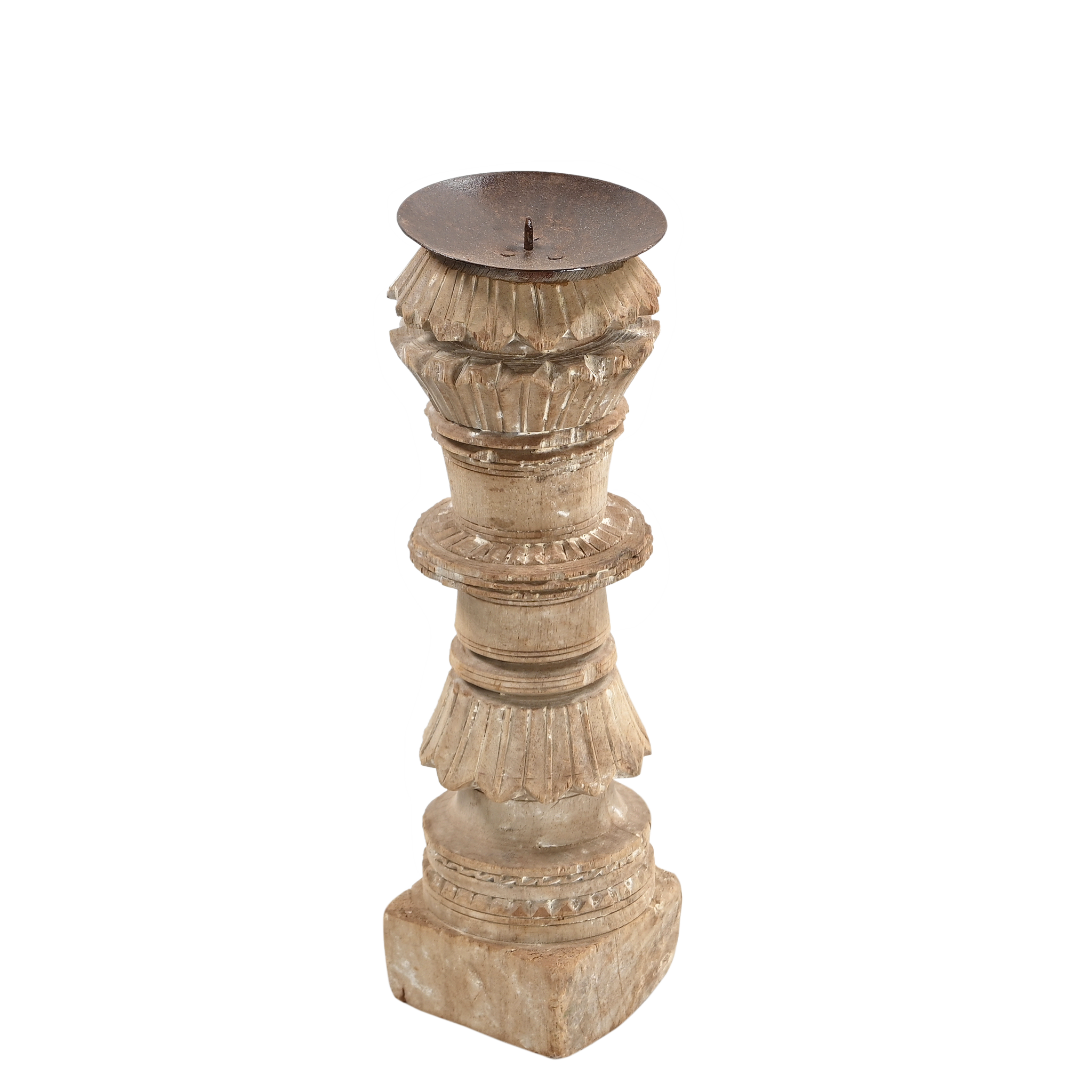 Momabatti - Bougeoir indien en bois clair sculpté nº192