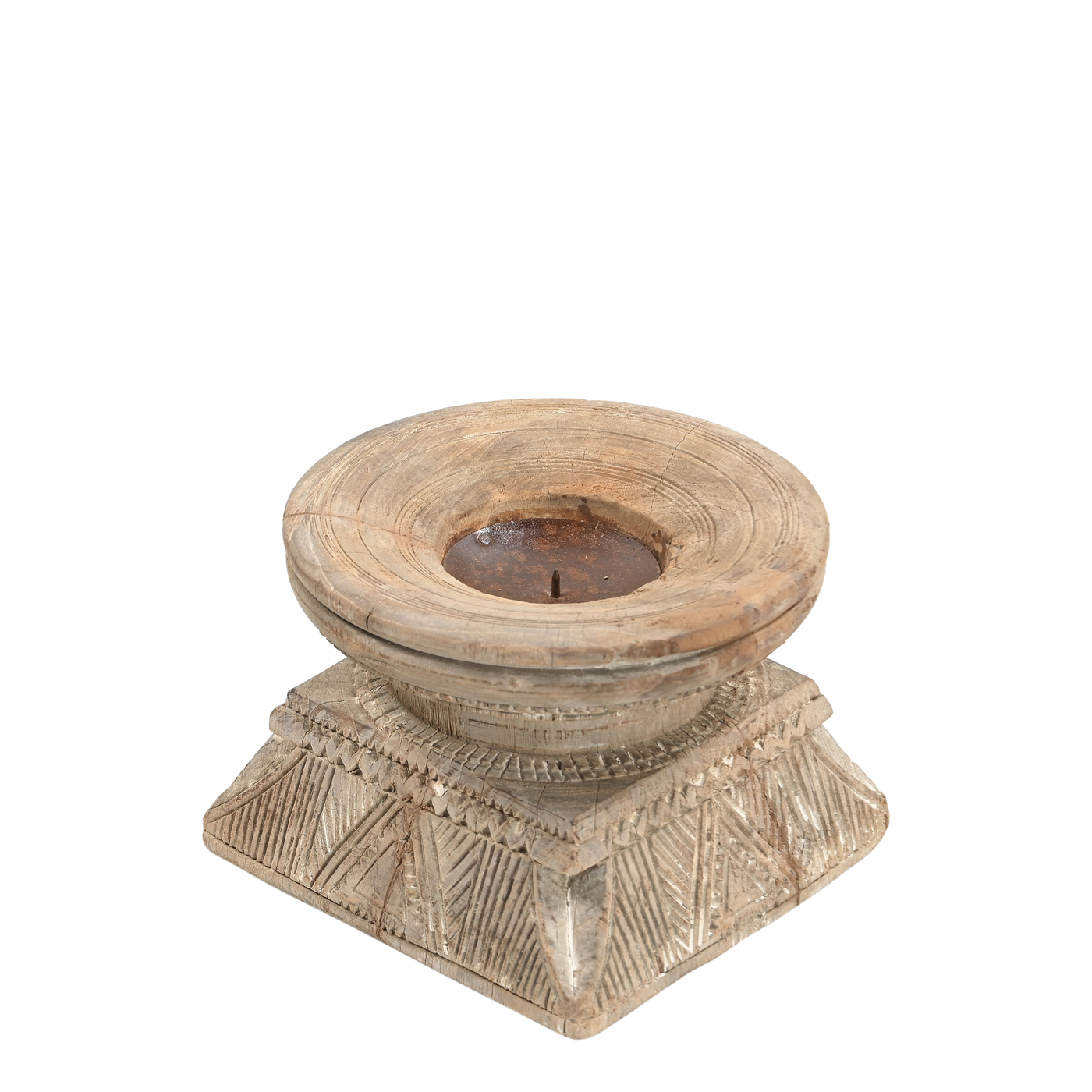 Bijani - Old wooden candle holder n°37