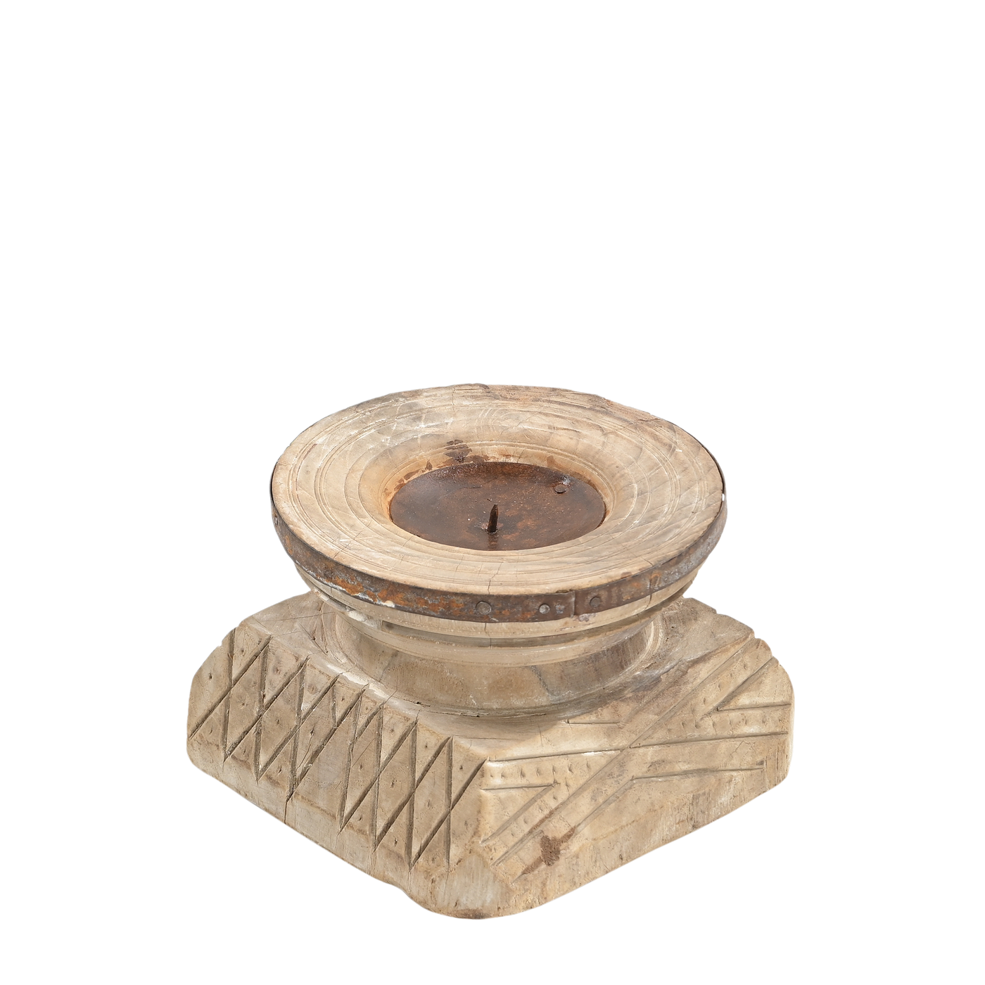 Bijani - Old wooden candle holder n°38