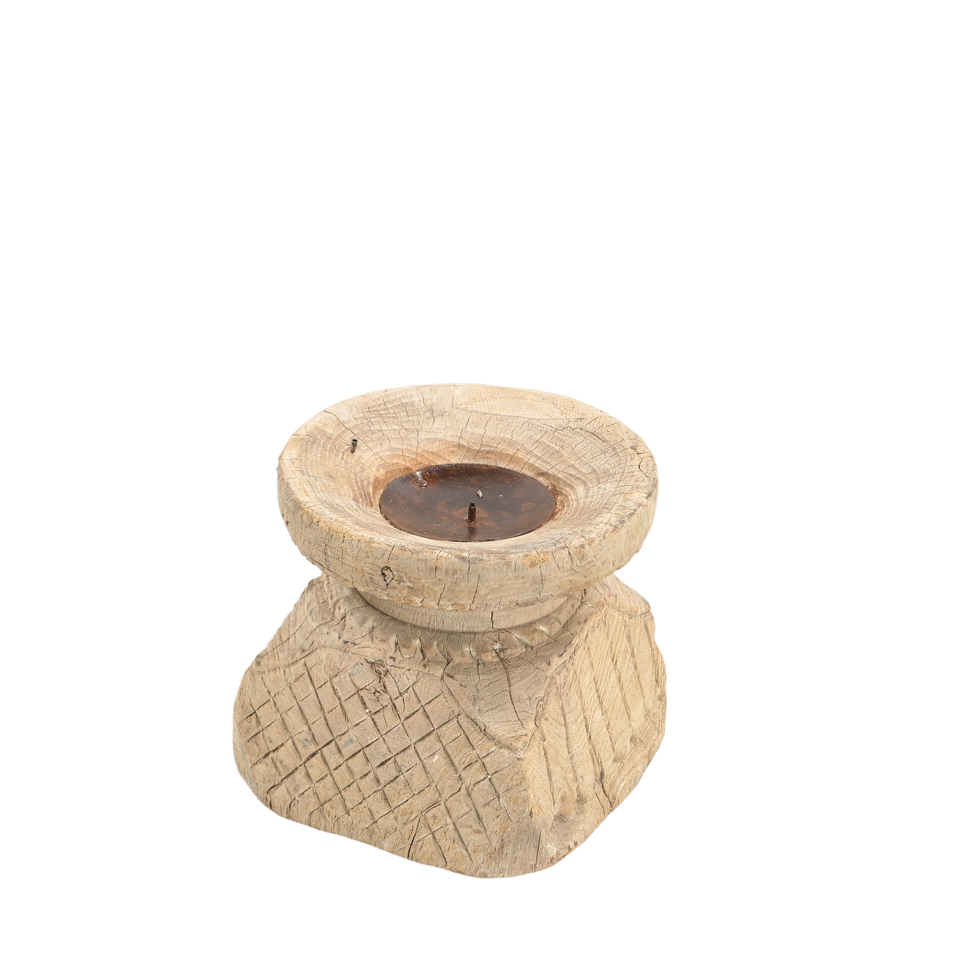 Bijani - Old wooden candle holder n°40