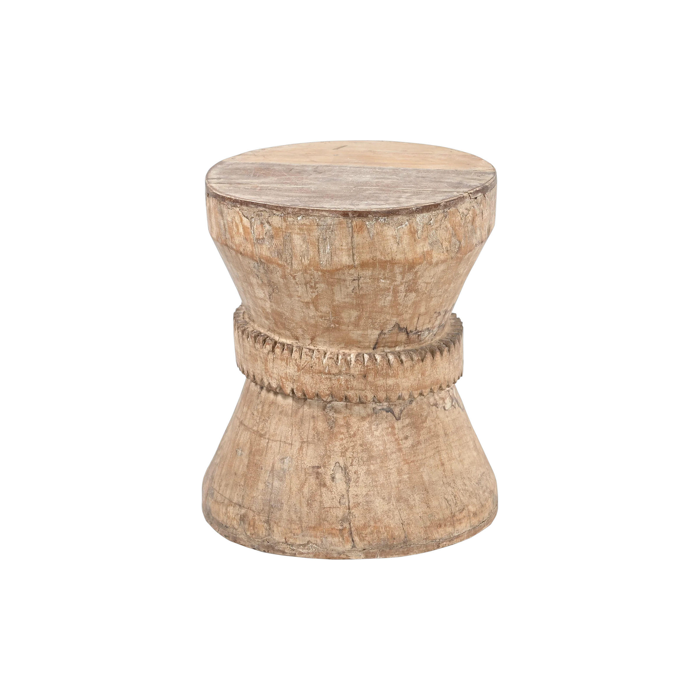 Okhli - Tabouret ancien sculpté en bois avec plateau n°11 - vue 2