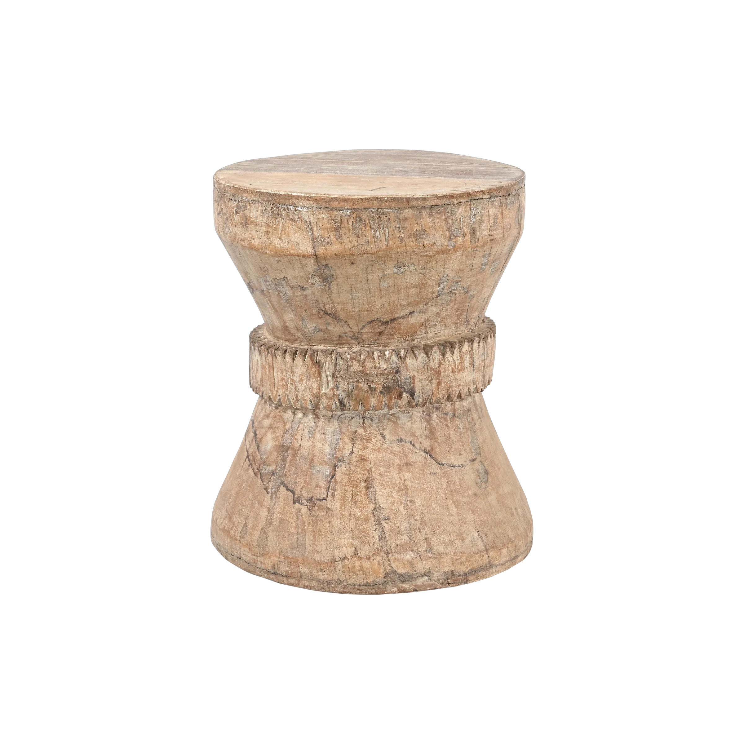Okhli - Tabouret ancien sculpté en bois avec plateau n°11