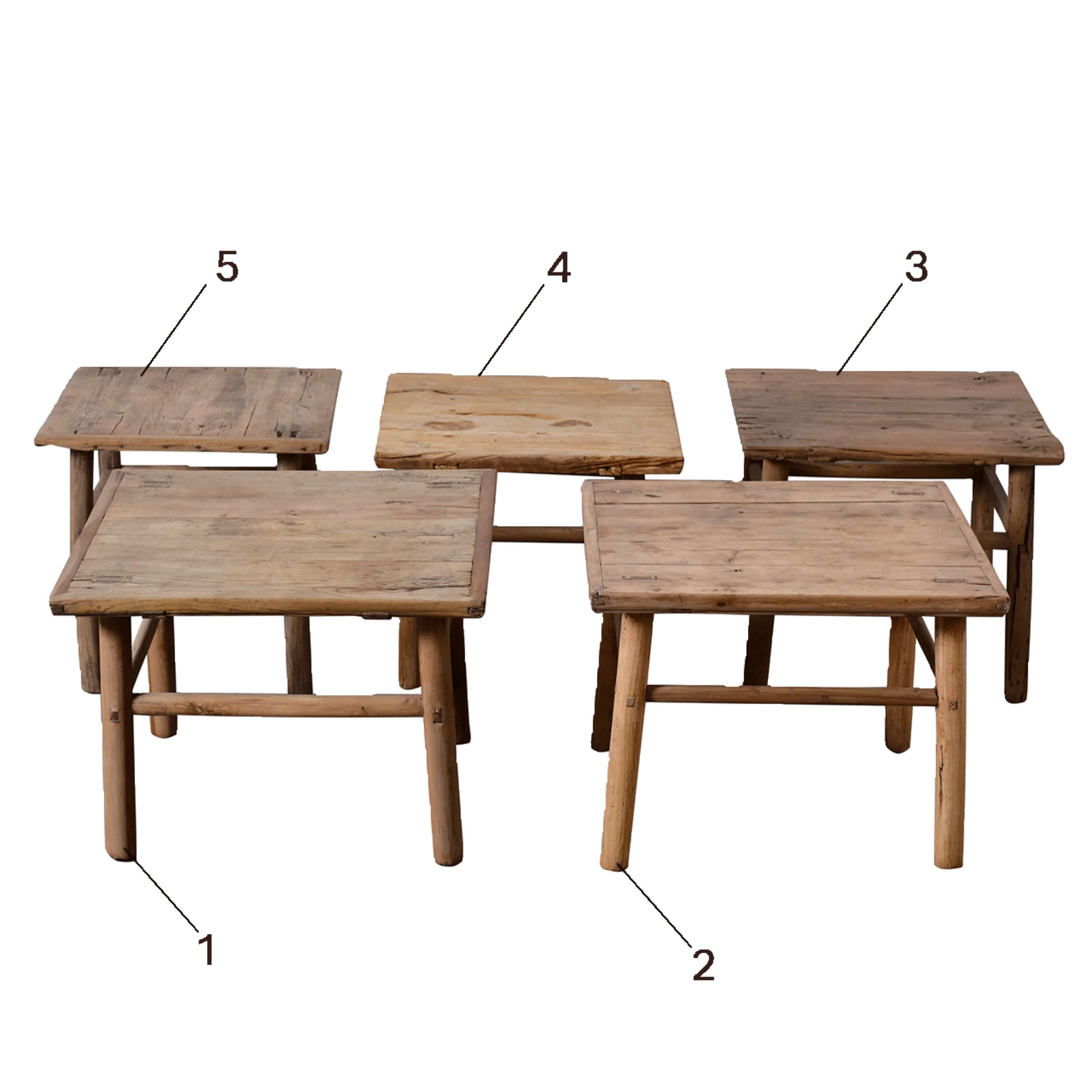 Jining – Table basse carrée ancienne en orme massif