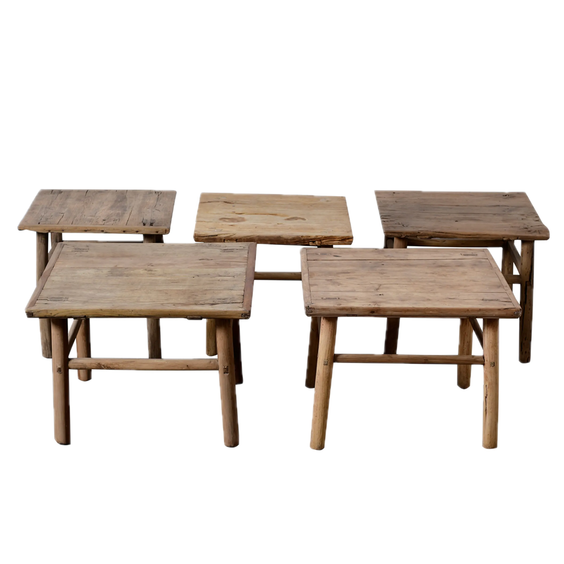 Jining – Table basse carrée ancienne en orme massif