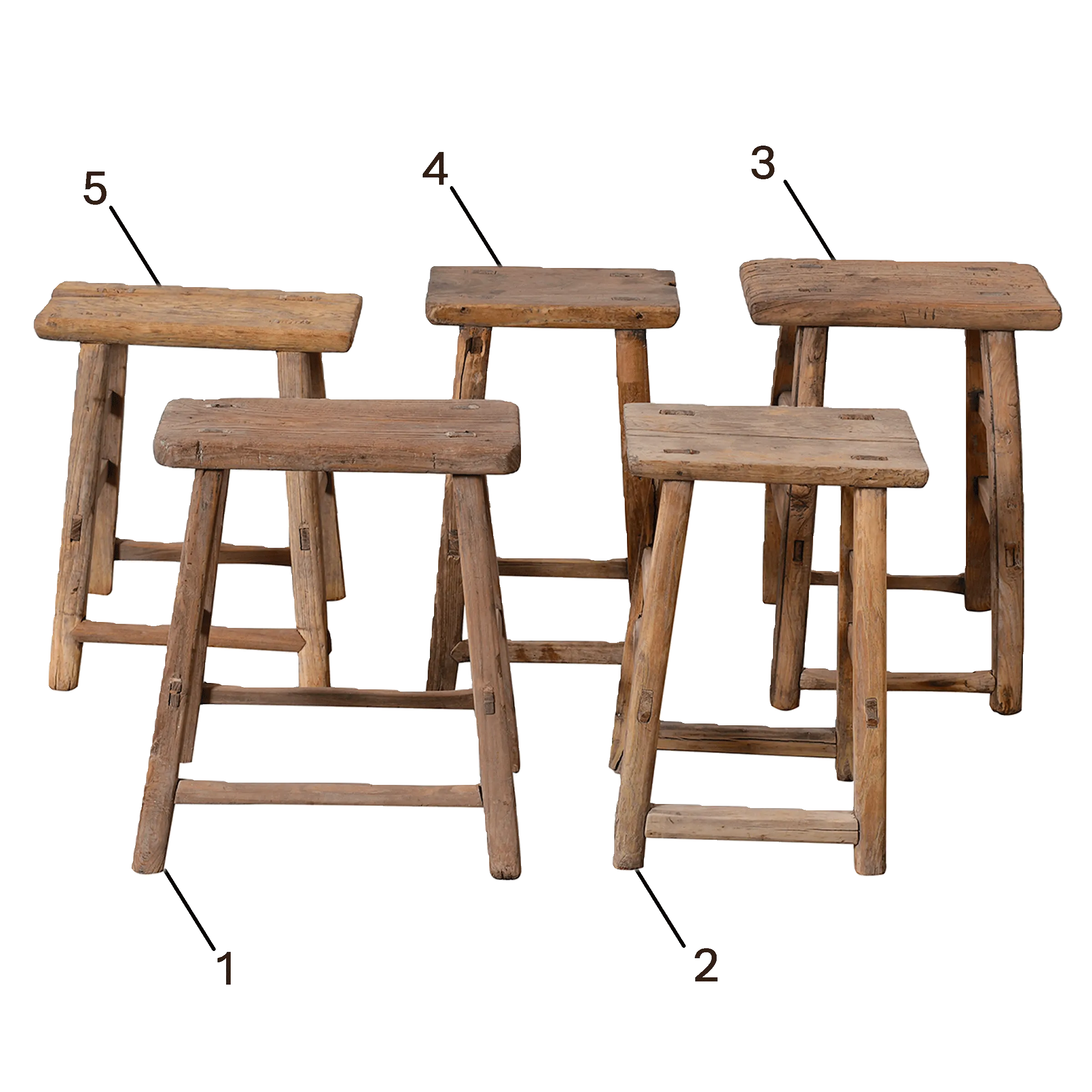 Zao - Tabouret rectangulaire en orme ancien n°1
