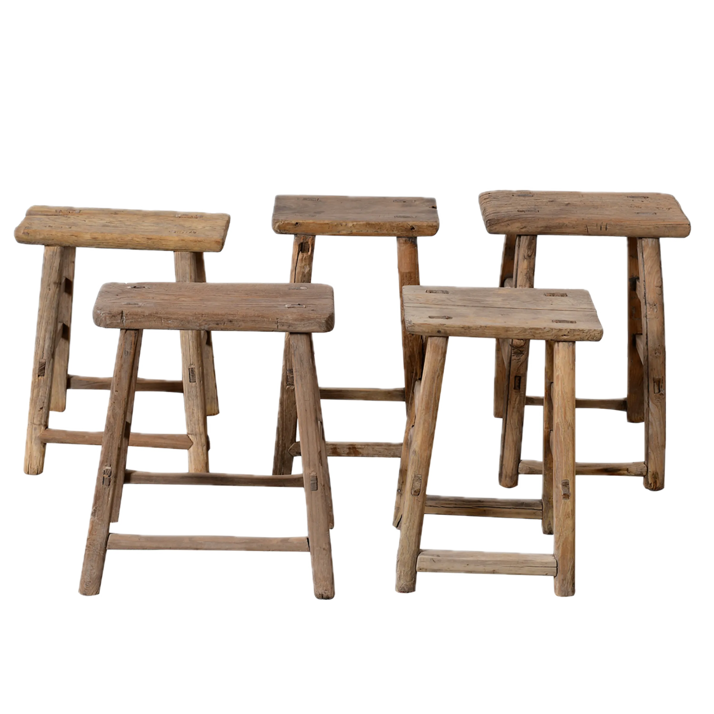 Zao - Tabouret rectangulaire en orme ancien n°1