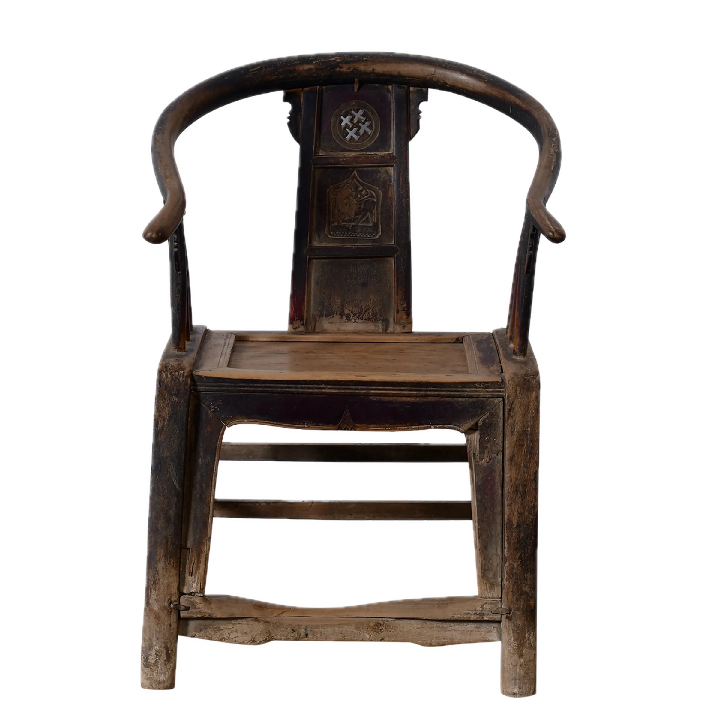Ming - Chaise chinoise à dos en fer à cheval en saule Ancien