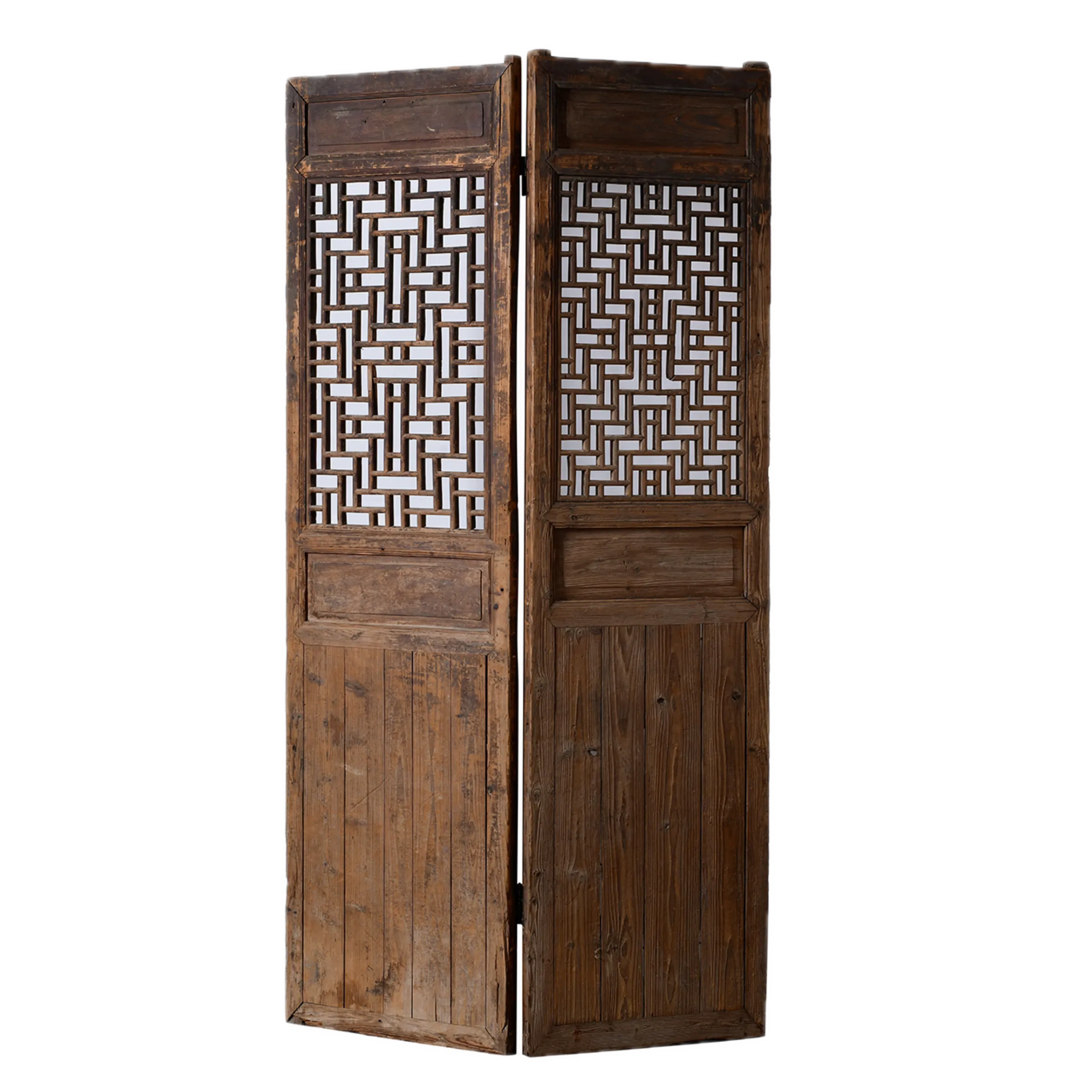 Suzhou - Porte chinoise en pin ancien, panneaux ajourés