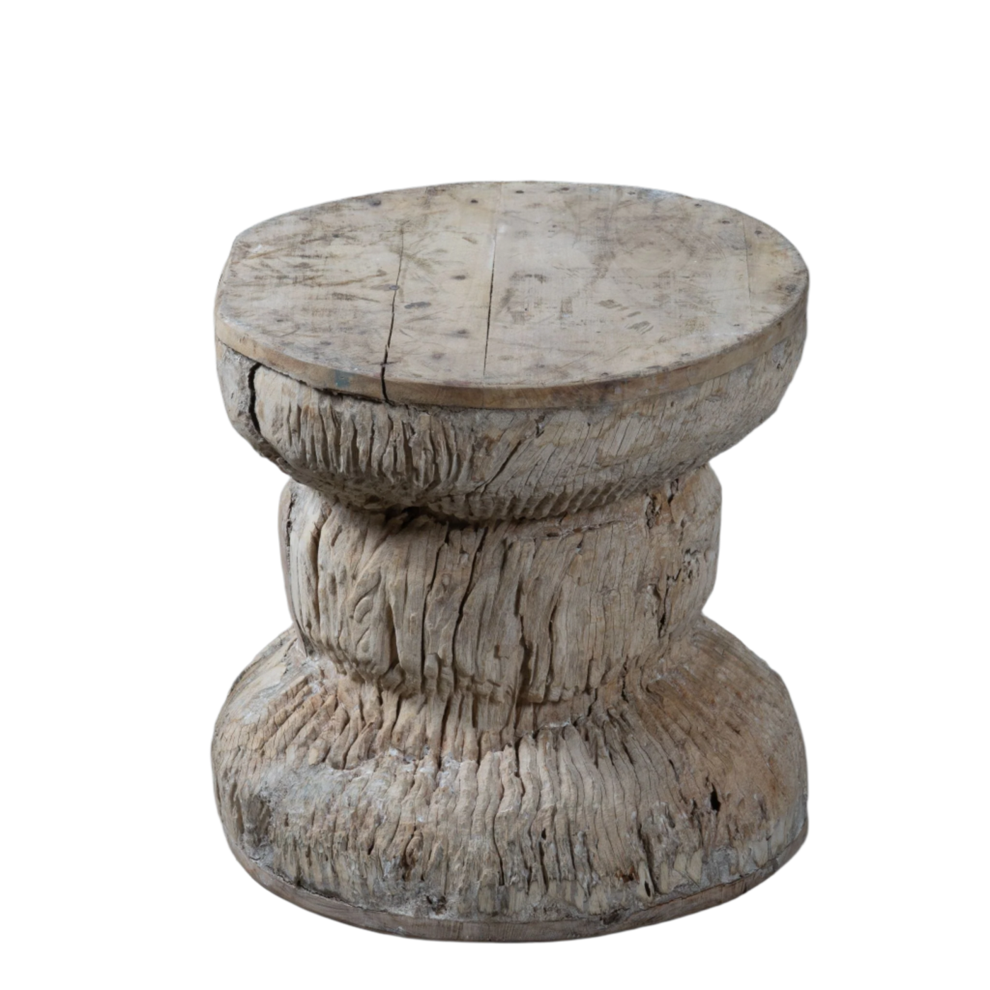 Okhli - Tabouret ancien sculpté en bois n°13