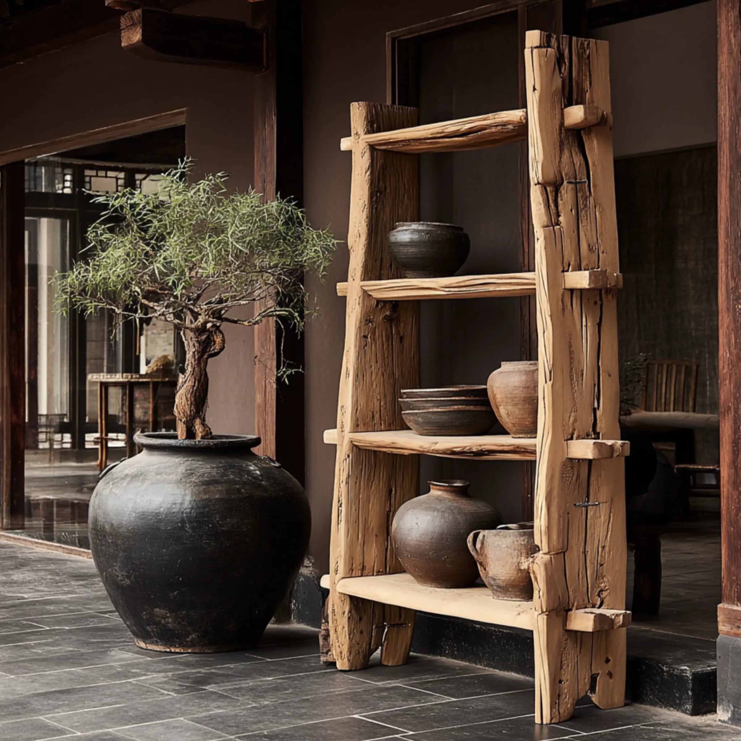 Yucheng- Étagère chinoise en pin ancien n°1
