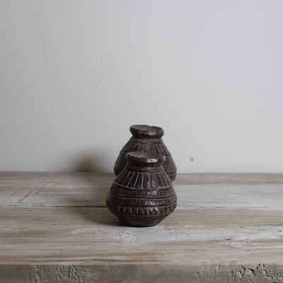 Amboto - Double inkwell in old wood n ° 1