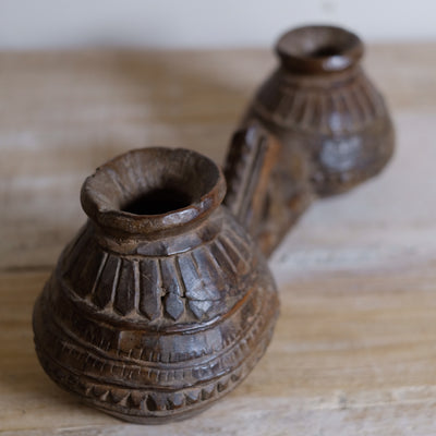 Amboto - Double inkwell in old wood n ° 1