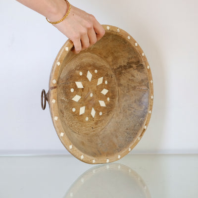 Katora n ° 4 - old wooden basket and bone inlays (wax finish)